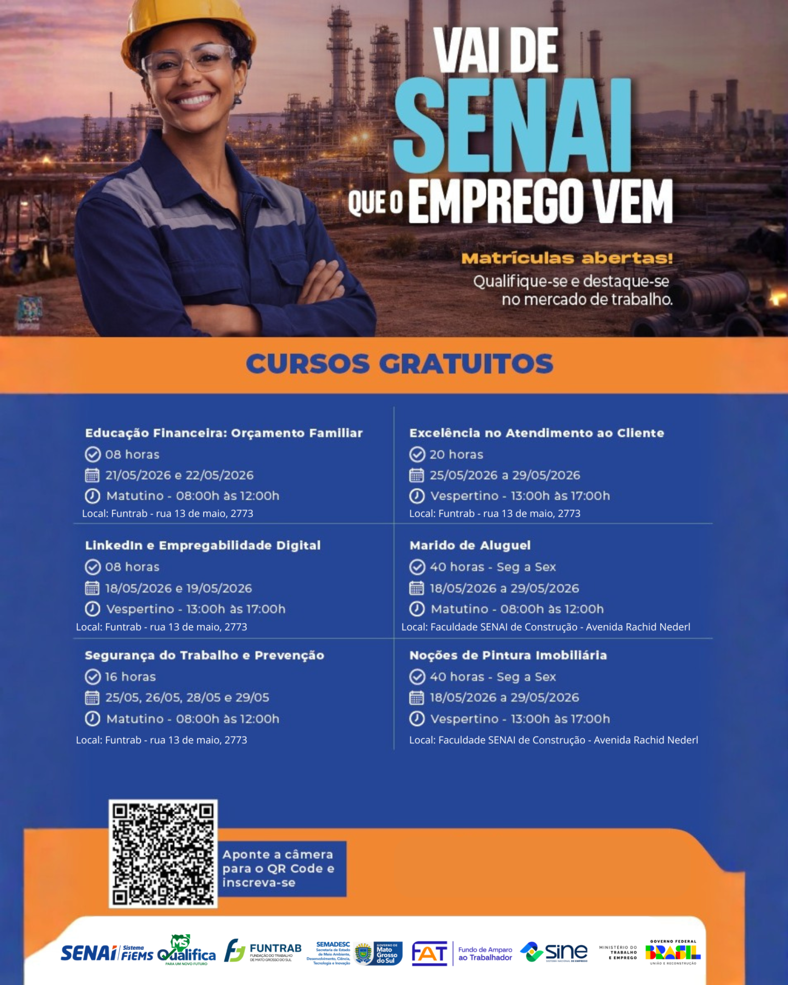 Funtrab e Senai abrem vagas para cursos gratuitos e fortalecem qualificação profissional no Estado